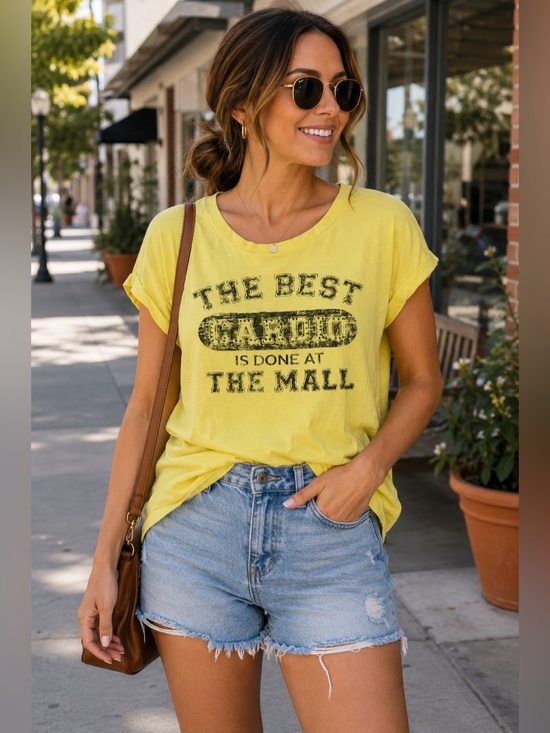 Style & Co. Tops - Style & Co Yellow Graphic Tee | “The Best Cardio Is Done At The Mall” | Size 0X